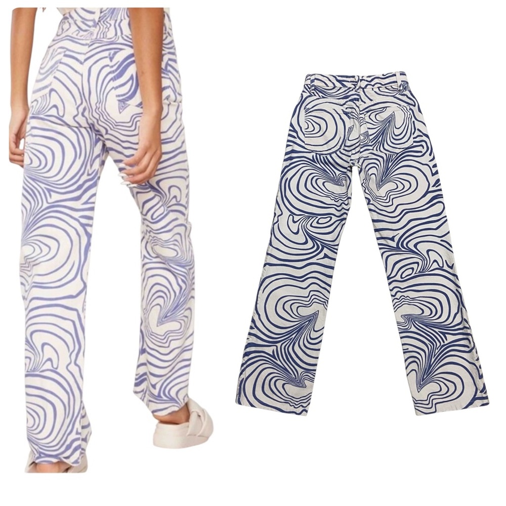 Zara Jeans Straight Leg High Rise Swirl Womens 0 Jeans Hippie Festival